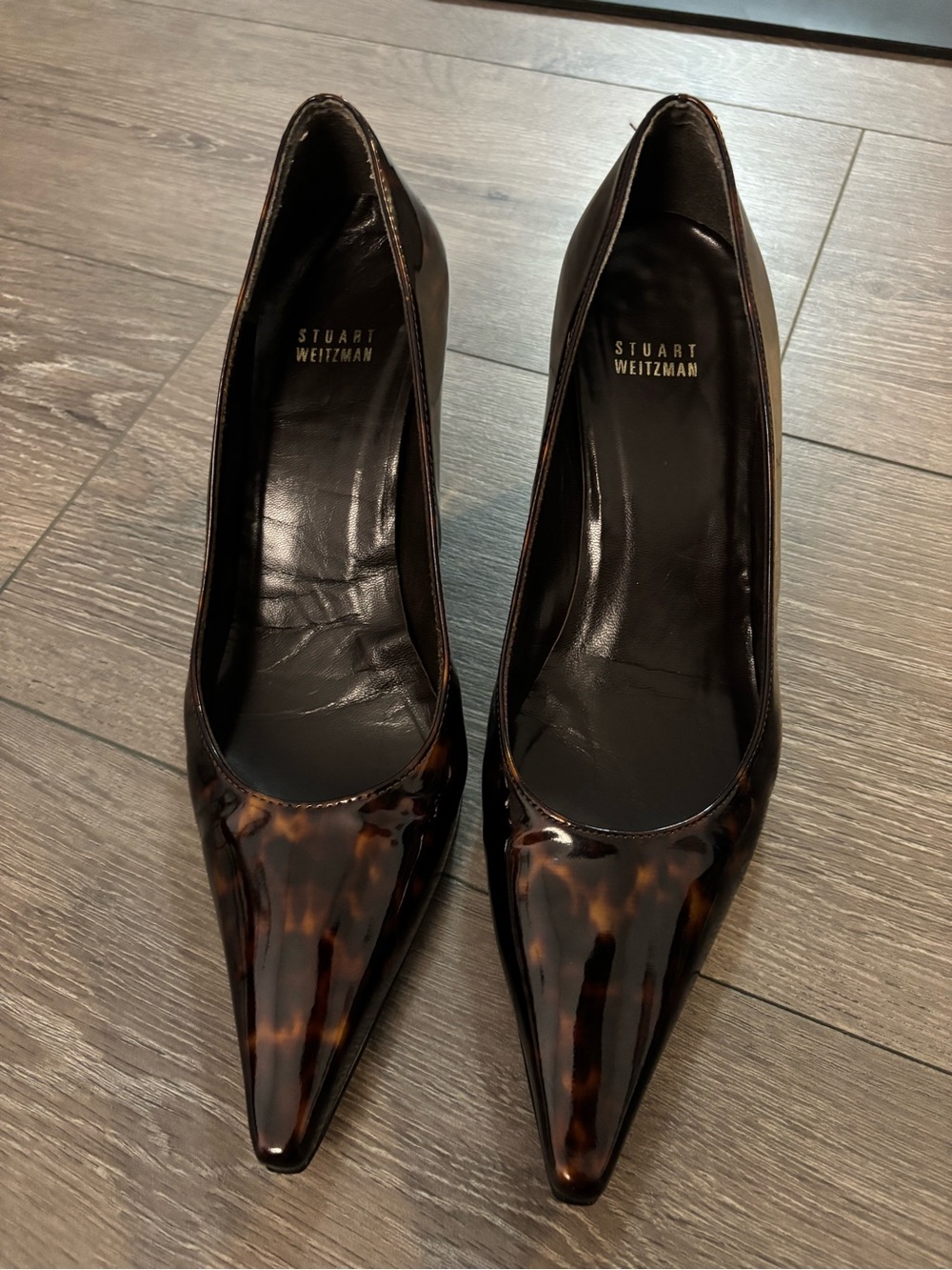 Stuart Weitzman Tortoiseshell Pointed Toe Pumps in Black and Brown